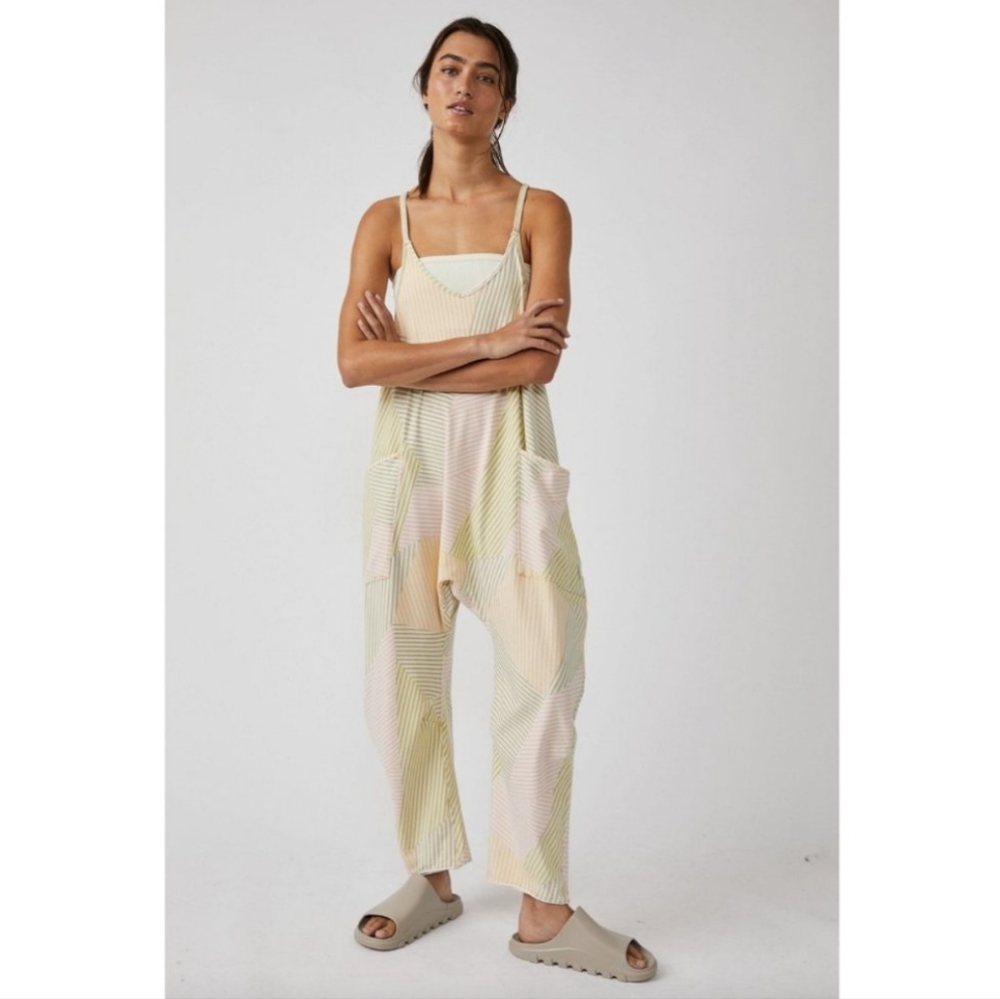 Free People Movement Stripe Printed Hot Shot Onesie In Melon Size S/P